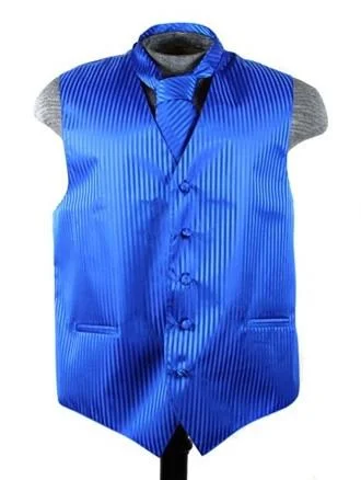 men's plaid waistcoats for weddings -Men's Royal Blue Striped Vest with Neck Tie