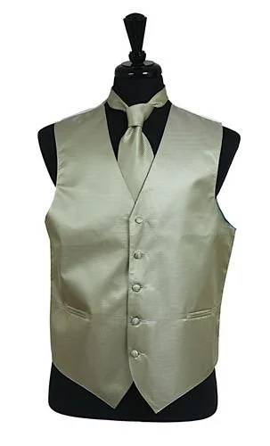 men's designer waistcoats -Men's Sage Green Satin Vest with Neck Tie