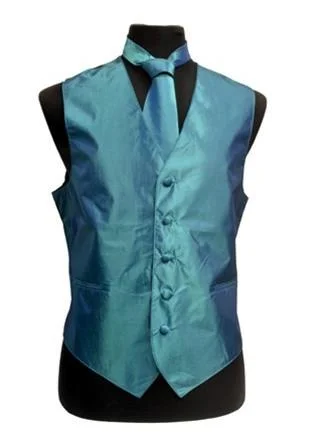 classic waistcoats for men -Men's Teal Blue Vest with Neck Tie, Bow Tie, Hanky