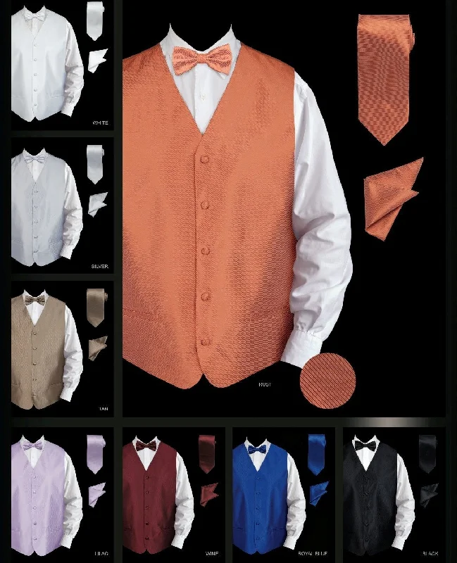 men's checkered vests -Men's Twill Textured Vest with Tie, Bow Tie, and Pocket Square