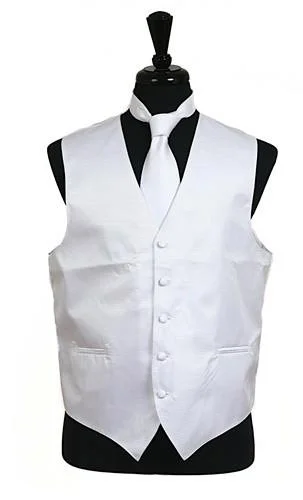 men's sporty vests -Men's White Satin Vest with Neck Tie