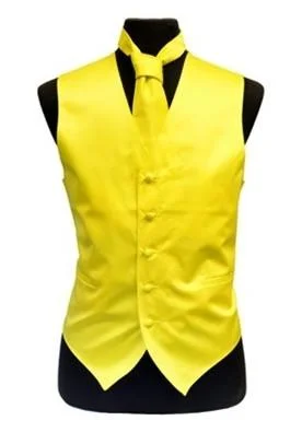 modern waistcoats for men -Men's Yellow Paisley Vest with Neck Tie