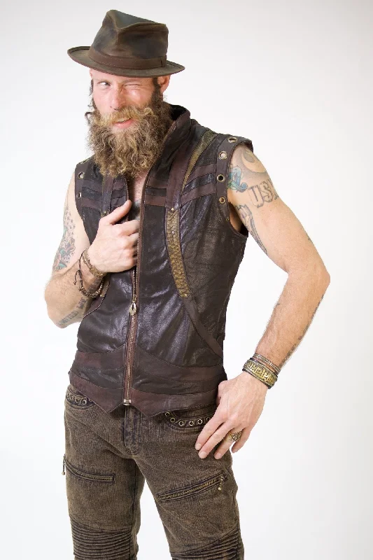 slim-fit waistcoats for men -Taurid Leather and Python Vest