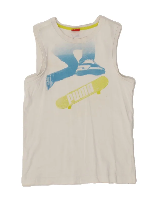 dress waistcoats for men -men's hoodies for fall -PUMA Boys Graphic Vest Top 11-12 Years White