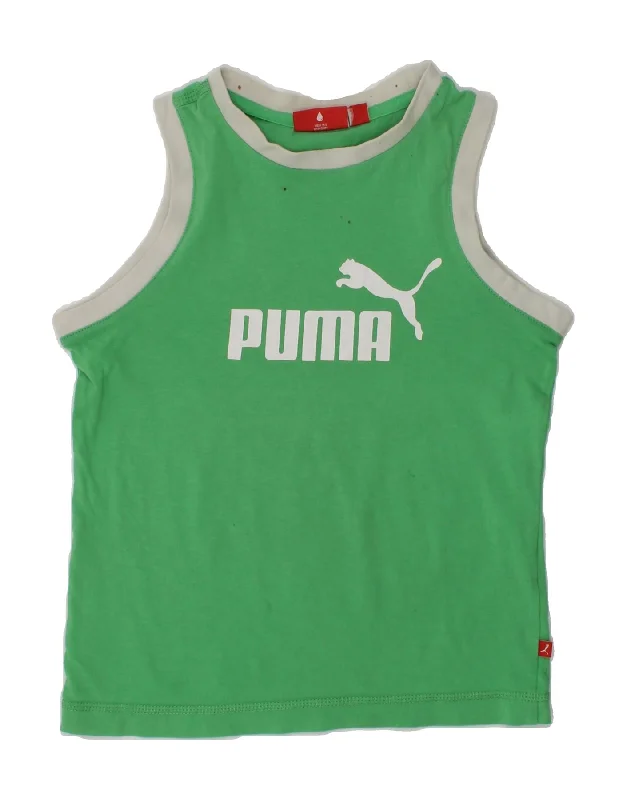 men's casual vest jackets -men's pull-over sweatshirts -PUMA Boys Graphic Vest Top 7-8 Years Green Cotton