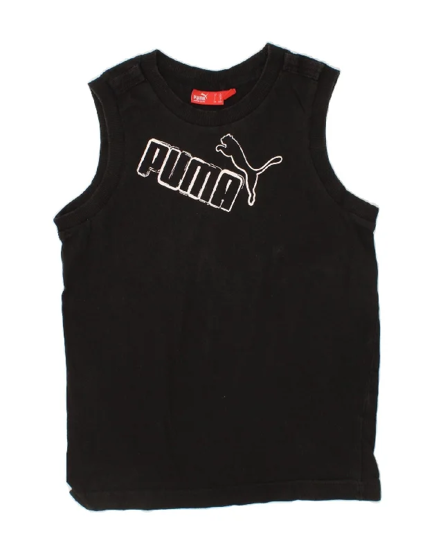 cotton vest jackets for men -men's hoodies with a hood -PUMA Boys Graphic Vest Top 9-10 Years  Black Cotton