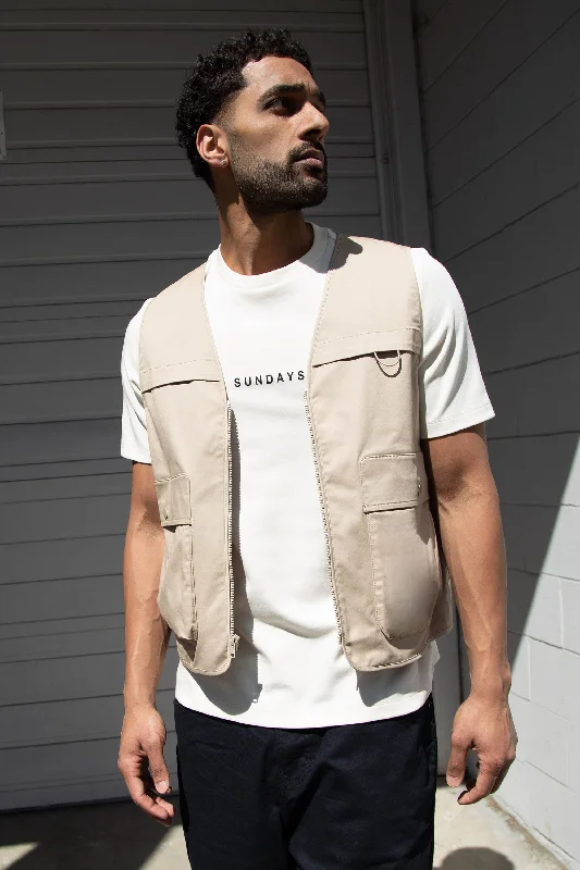 men's puffer vests -COTTON-TWILL CARGO UTILITY VEST