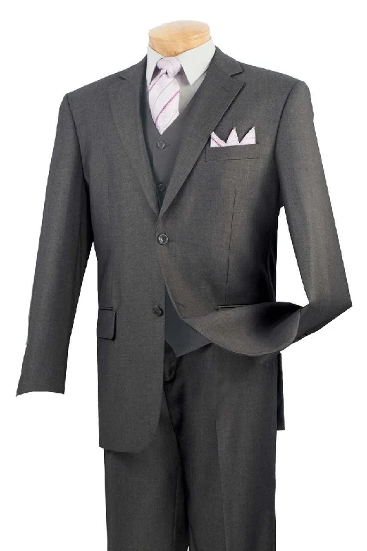 men's fashion vests -Three Piece Classic Fit Vested Suit Color Heather Gray