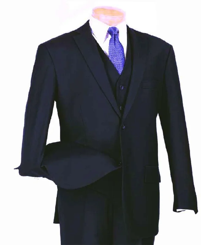 smart casual vests for men -Three Piece Classic Fit Vested Suit Color Navy