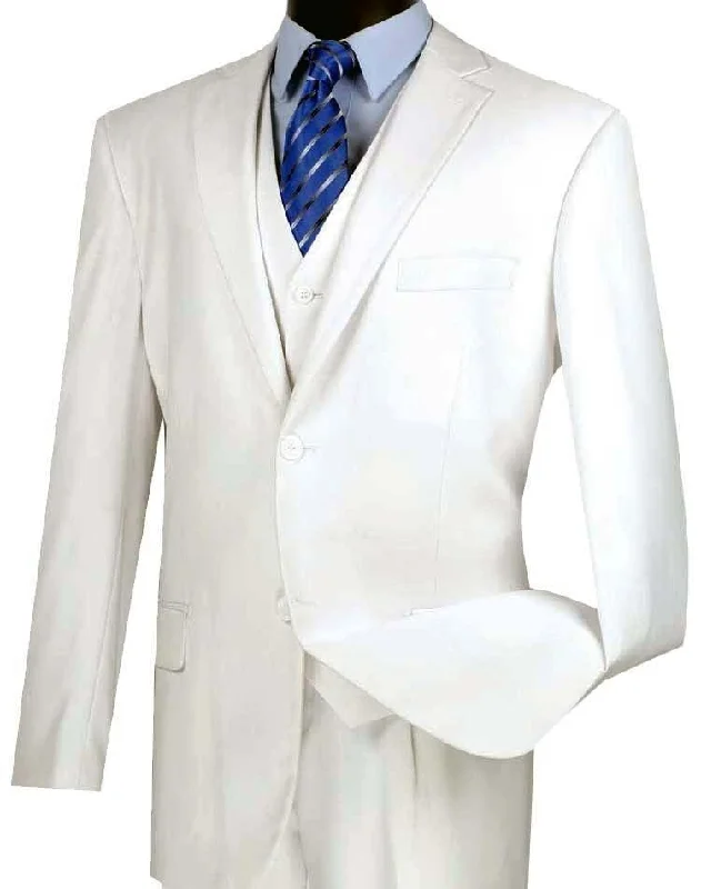 men's casual vest jackets -Three Piece Classic Fit Vested Suit, White