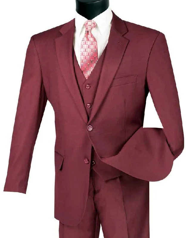 casual vests for men -Three Piece Classic Fit Vested Suit Color Maroon