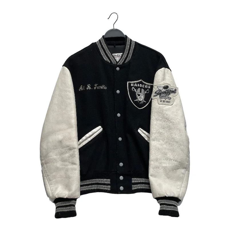 trendy jackets for men -Vintage/Baseball Jkt/44/Wool/BLK/DELONG RAIDERS VARSITY JACKET