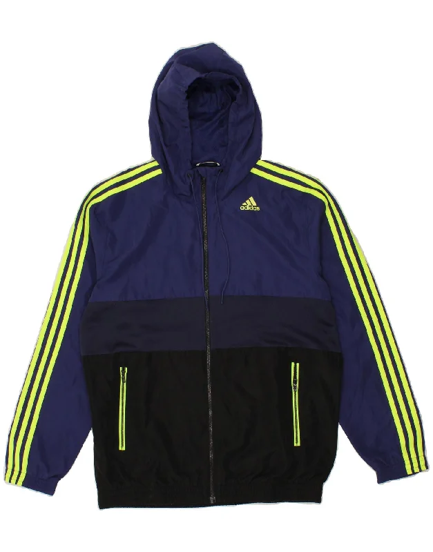 men's padded jackets -fashion sweatshirts for men -ADIDAS Mens Hooded Rain Jacket UK 38 Medium Navy Blue Colourblock