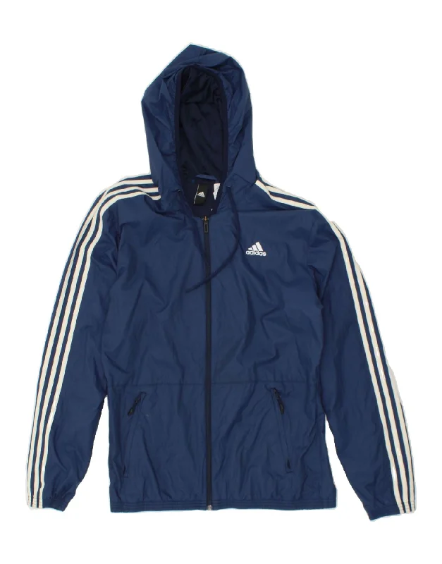 sleek jackets for formal wear -workout sweatshirts for men -ADIDAS Mens Hooded Rain Jacket UK 38 Medium Navy Blue Polyamide