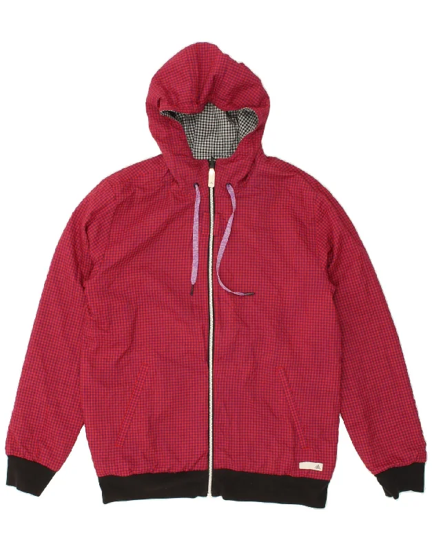 men's stylish jackets -high-quality sweatshirts for men -ADIDAS Mens Hooded Reversible Jacket UK 40 Large Burgundy Gingham