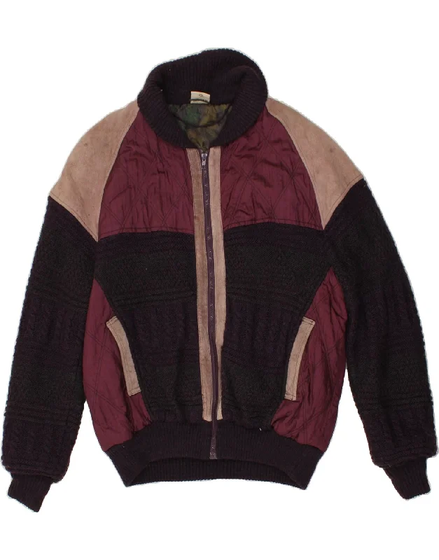 men's hooded bomber jackets -men's hoodies for layering -ANGELO LITRICO Mens Knit Bomber Jacket IT 46/48 XL Maroon Colourblock