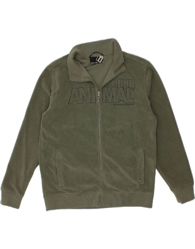 men's sleek jackets -men's long sleeve hoodies -ANIMAL Mens Graphic Fleece Jacket UK 42 XL Khaki Polyester