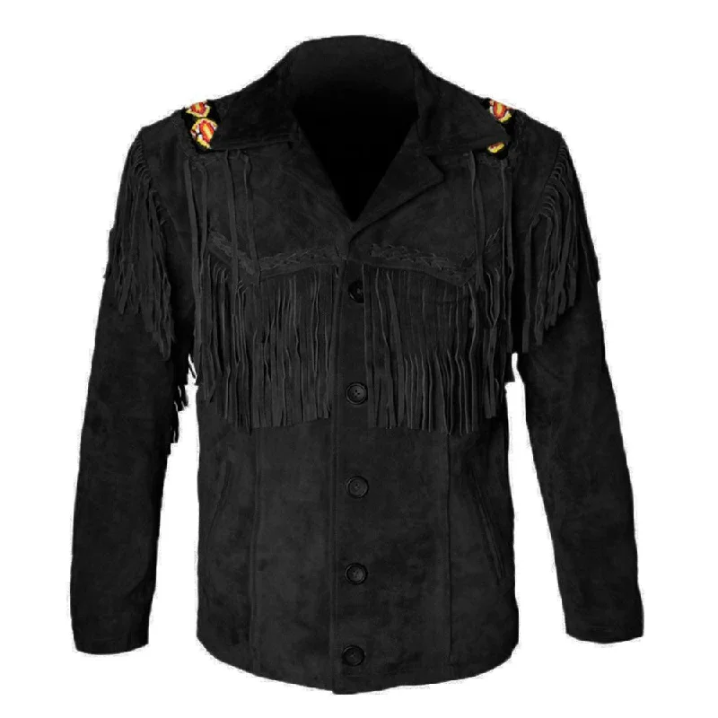 men's jacket coats for autumn -Black Suede Western Leather Jacket