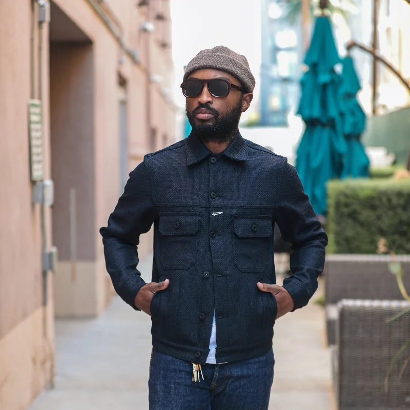 men's rugged jackets -Rogue Territory x Snake Oil Provisions Cruiser Jacket Indigo Sashiko