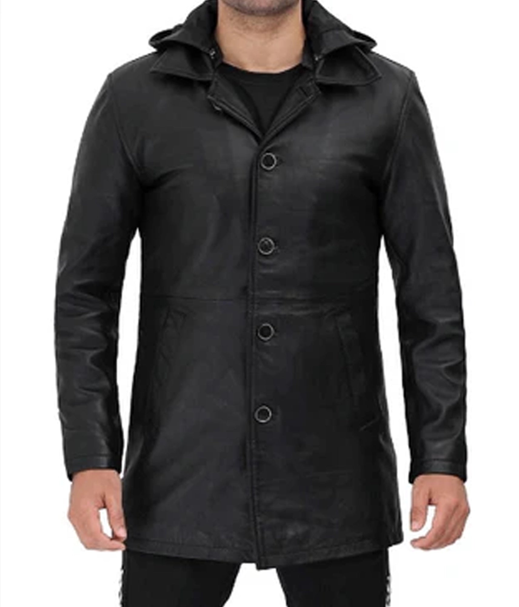 casual jackets for men -Devine Men's Black Leather Jacket with Hood