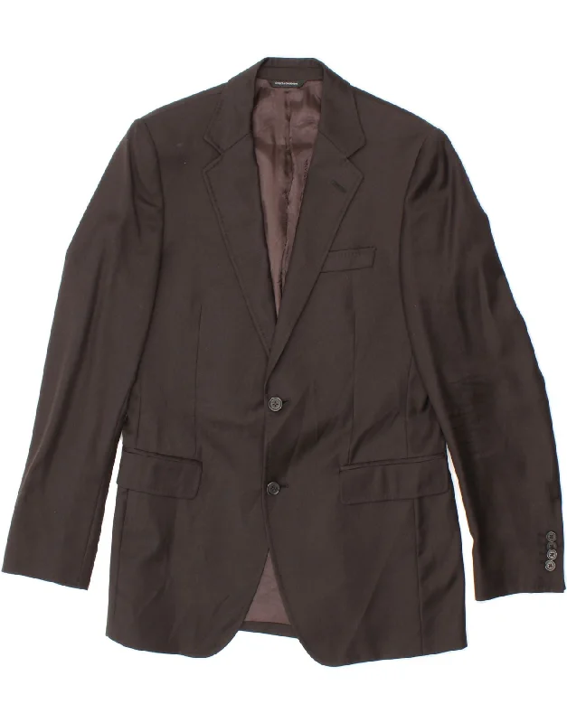 men's double-breasted blazers -DOLCE & GABBANA Mens 2 Button Blazer Jacket IT 46 Small Brown Virgin Wool