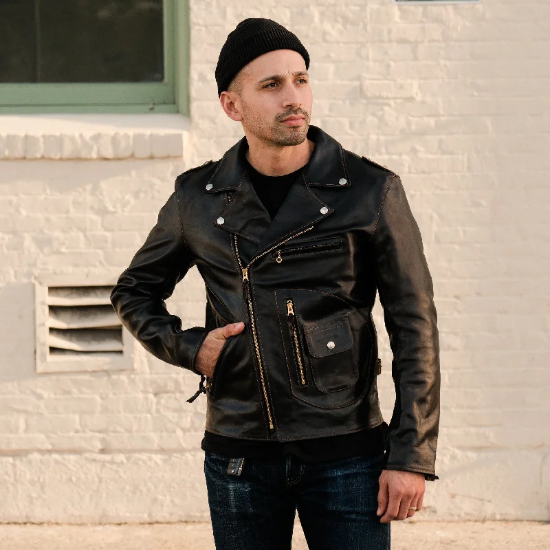 men's waterproof jackets -The Flat Head FN-LJ-HW001 Horsehide D-Pocket Motorcycle Jacket Black