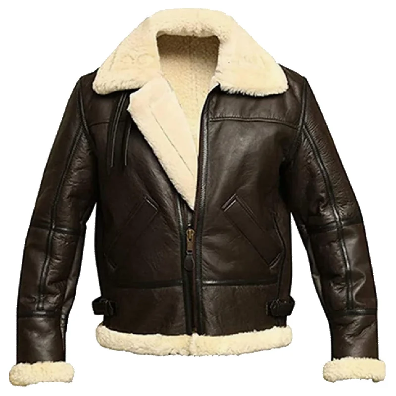 men's leather jackets -Albert Men's Leather Bomber Jacket With Artificial Fur Lining Brown