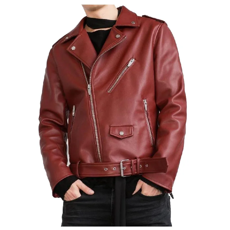 men's winter jackets -Slim Fit Glossy Red Leather Jacket