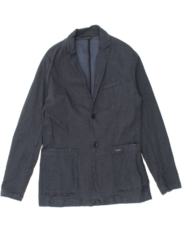 classic jackets for men -GUESS Mens 2 Button Blazer Jacket UK 42 XL Navy Blue Cotton