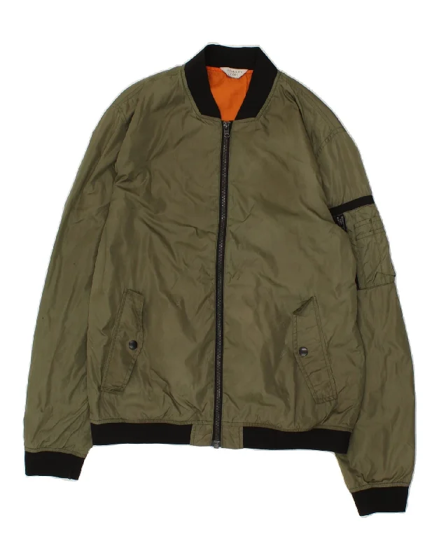 men's varsity jackets with patches -JACK & JONES Mens Bomber Jacket UK 36 Small Khaki Polyester