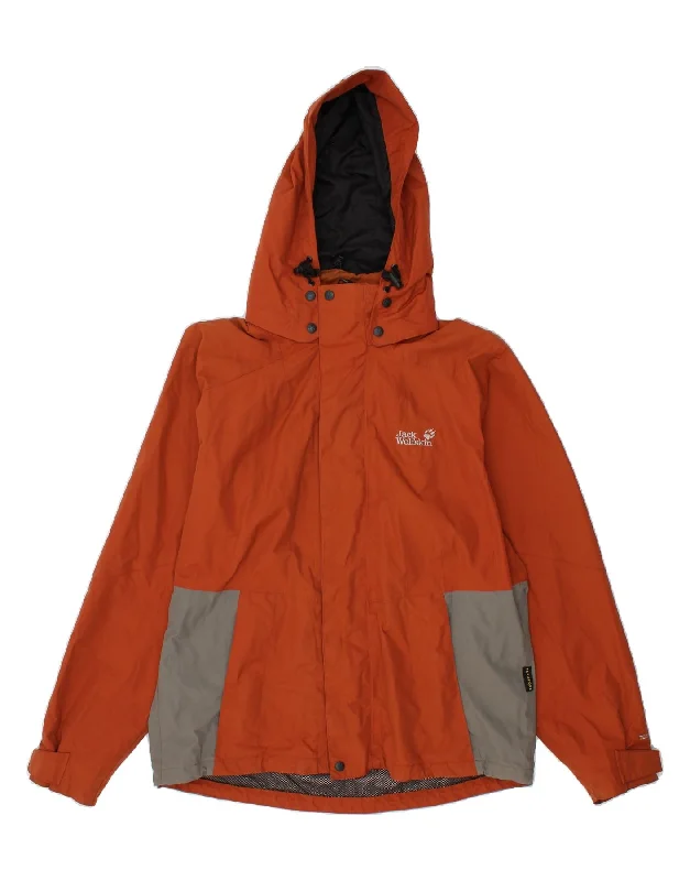 men's bomber jackets with hood -JACK WOLFSKIN Mens Hooded Rain Jacket UK 36/38 Medium Orange Colourblock