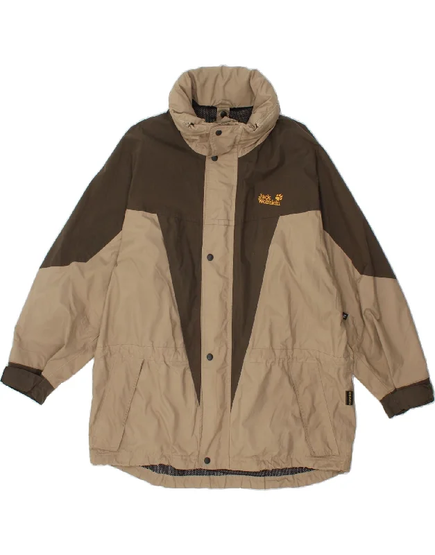 men's fleece-lined jackets -JACK WOLFSKIN Mens Hooded Rain Jacket UK 40/42 Large Beige Colourblock