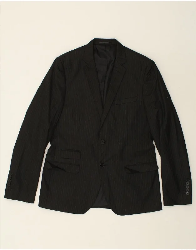 men's field jackets -JULES Mens 2 Button Blazer Jacket IT 52 XL Black Pinstripe Polyester