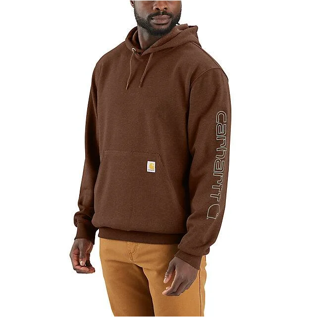 Loose Fit Midweight Logo Sleeve Graphic Hoodie - Mocha Heather