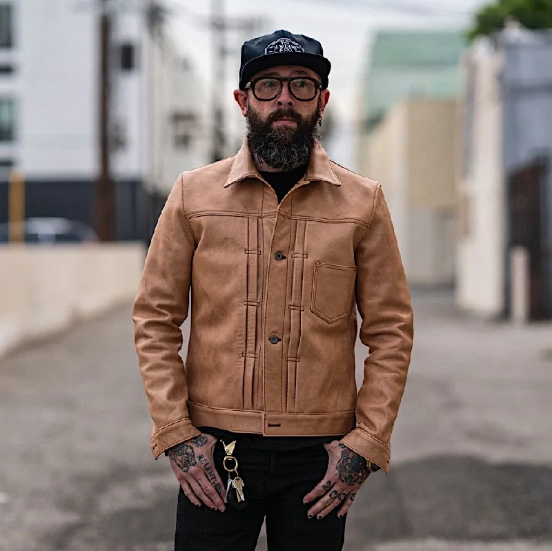 men's parka jackets -Y'2 Leather KB-140-T Kakishibu Persimmon Tanned Horsehide Type 1 Jacket