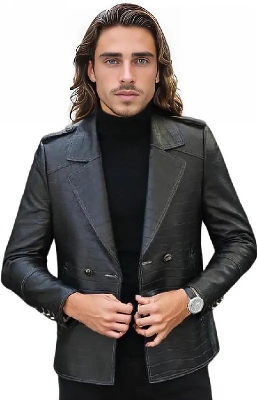 men's elegant jackets -Stark Mens Bold Snake Print Leather Jacket