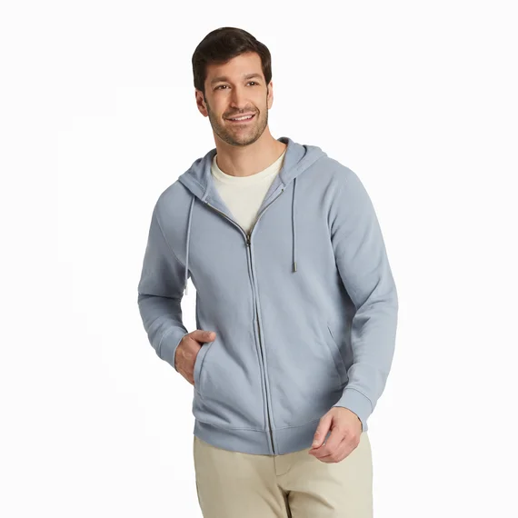 Men's Solid French Terry Zip Hoodie - Stone Blue