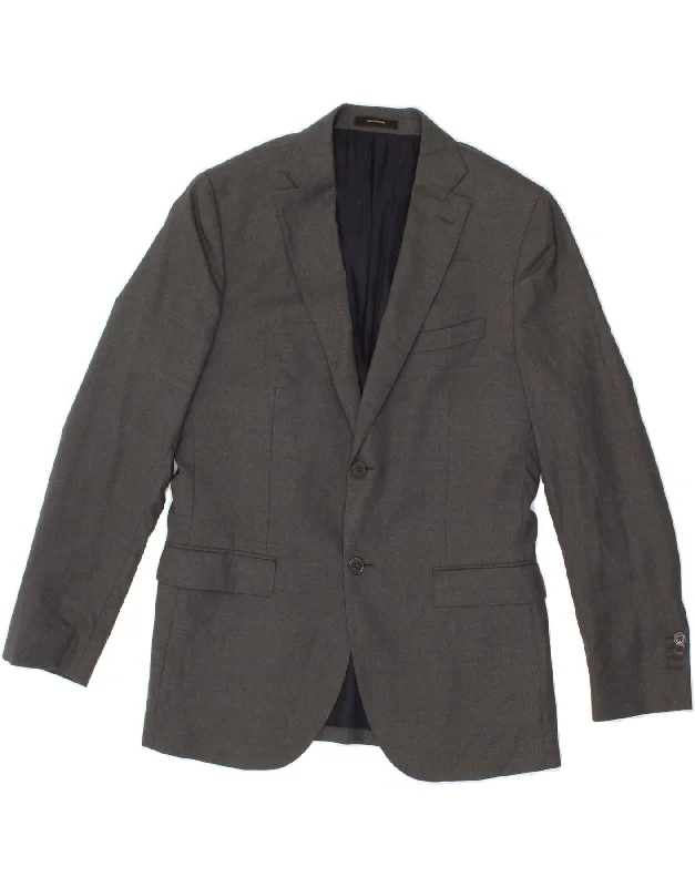 men's military jackets with zippers -MASSIMO DUTTI Mens 2 Button Blazer Jacket IT 50 Medium Grey Virgin Wool