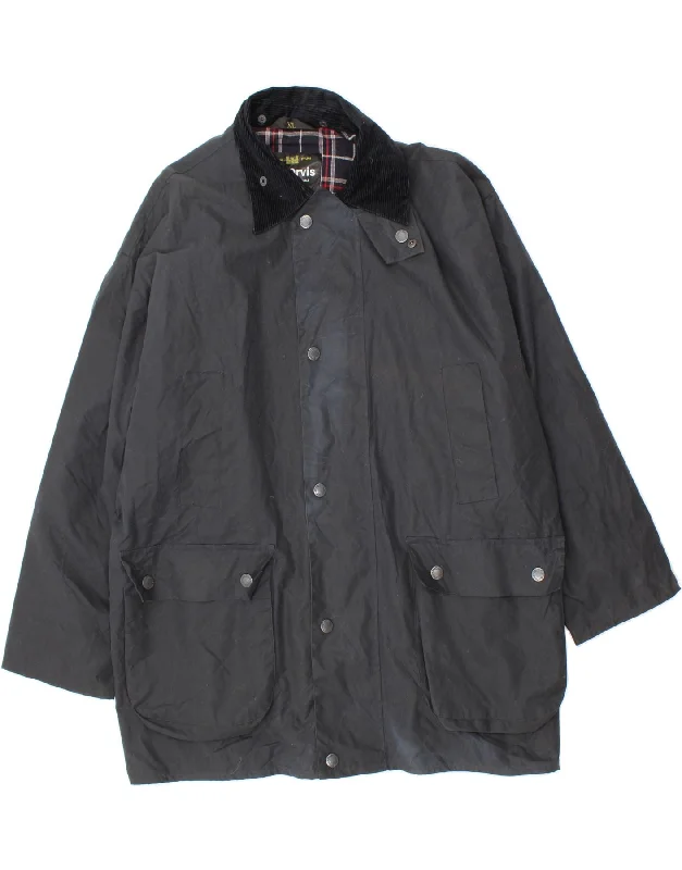 men's army-style jackets -MC ORVIS Mens Waxed Cotton Jacket UK 42 XL Navy Blue Cotton