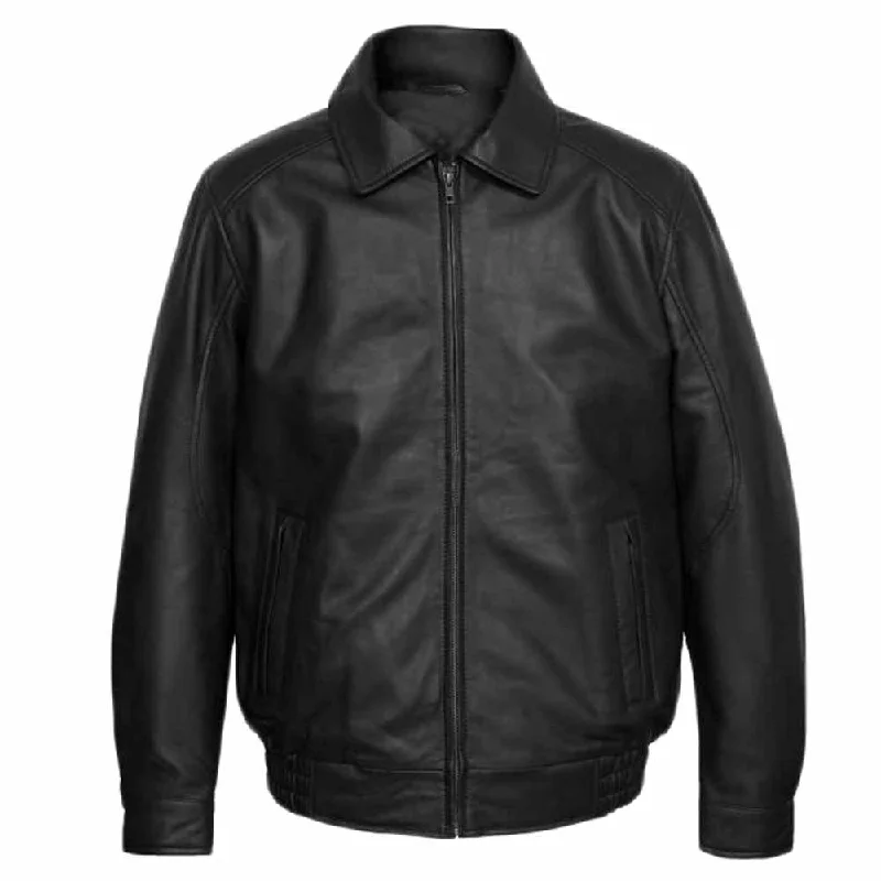 men's stylish jackets -Men Bomber Genuine Black Leather Jacket