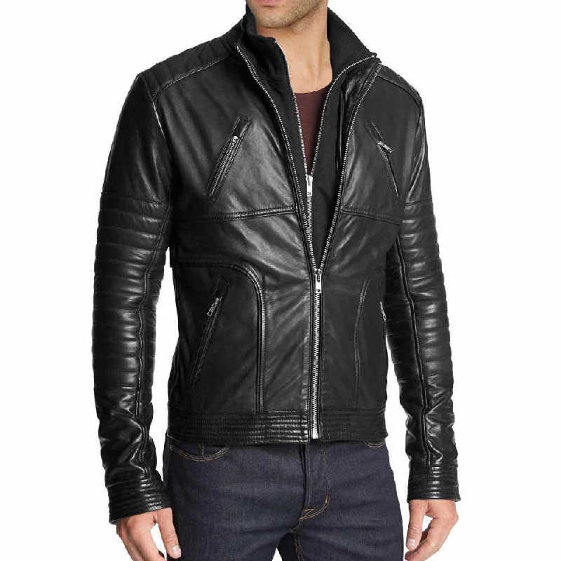 varsity jackets for men -Slim Fit Fashion Black Leather Jacket