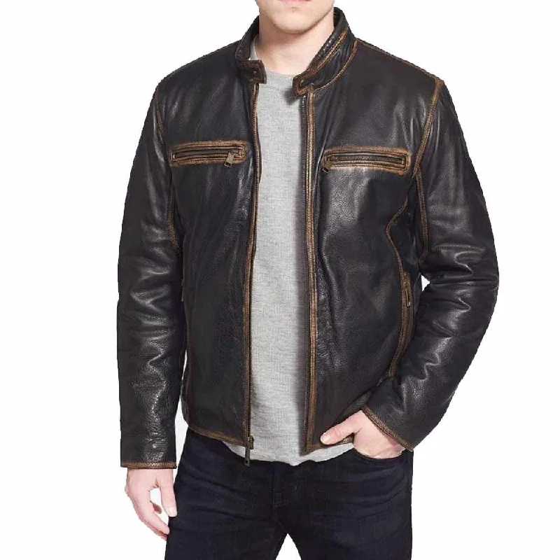 men's lightweight winter jackets -Men Slim Fit Bomber Vintage Leather Jacket