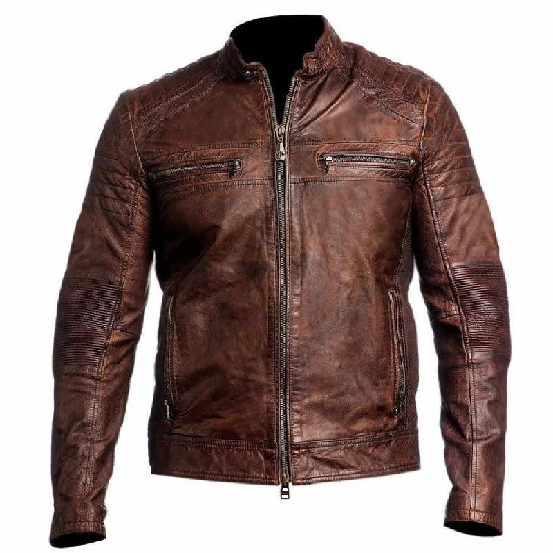 men's blazers for casual wear -Men Slim Fit Vintage Motorcycle Waxed Leather Jacket