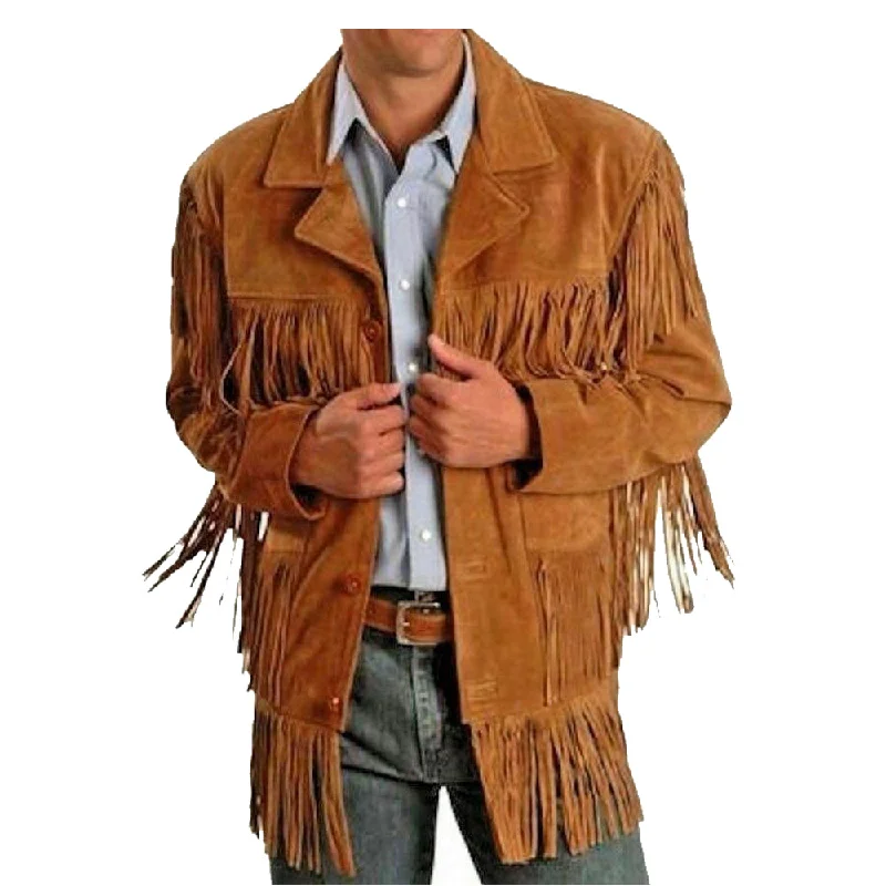 men's classic bomber jackets -Men Western Cowboy Leather Fringes Jacket