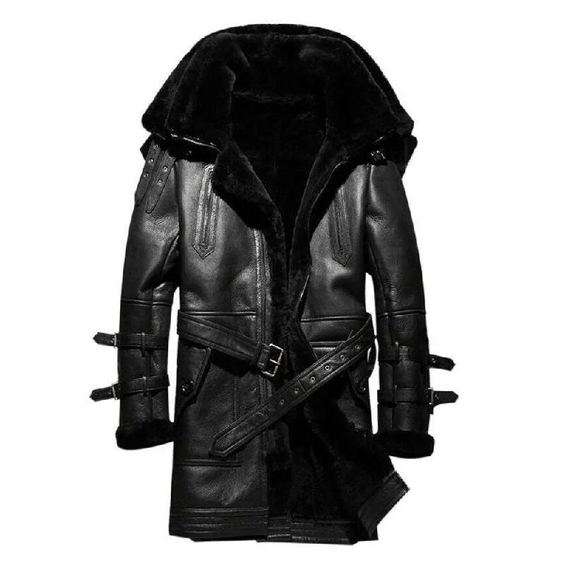 men's high-performance jackets -Men's B3 RAF Aviator Black Bomber Jacket Fur Leather Coat