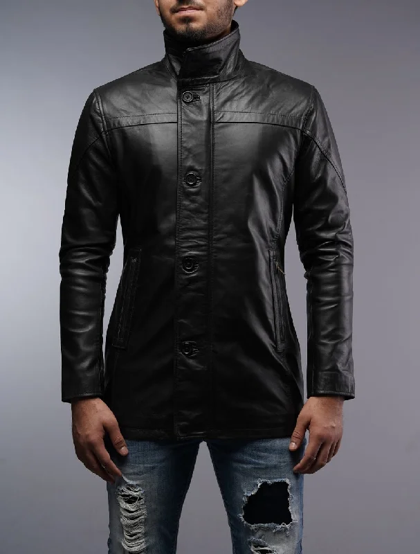 men's outdoor hooded jackets -Men's Black Car Coat Leather Jacket