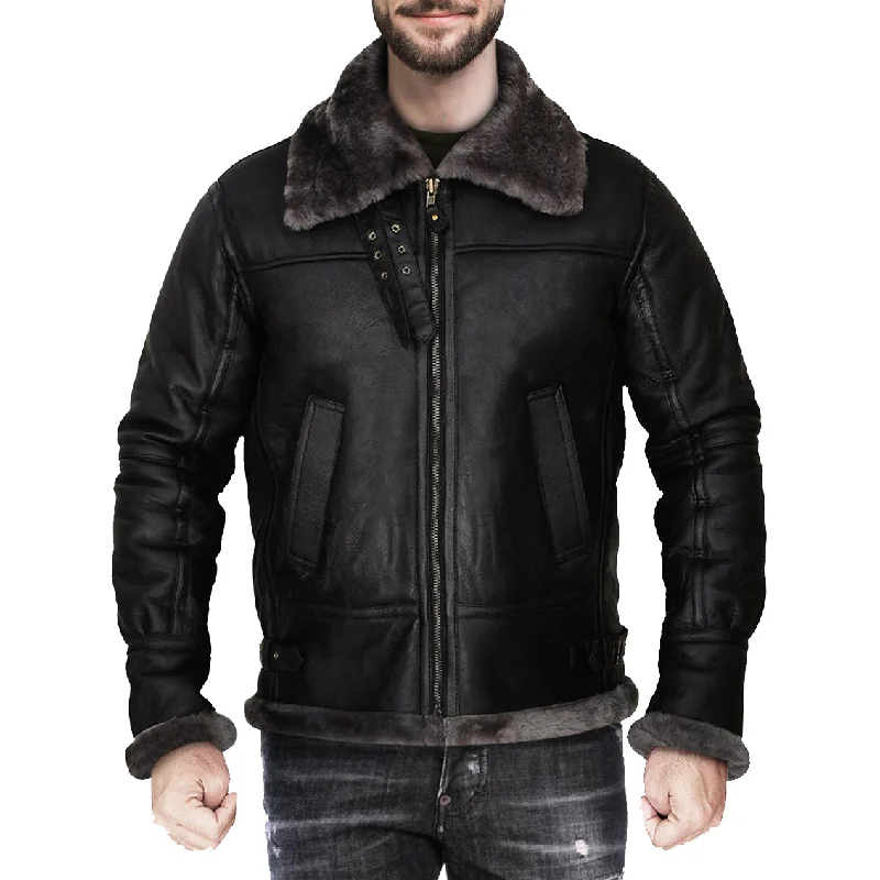 Mens Black Shearling Jacket With Hoodie