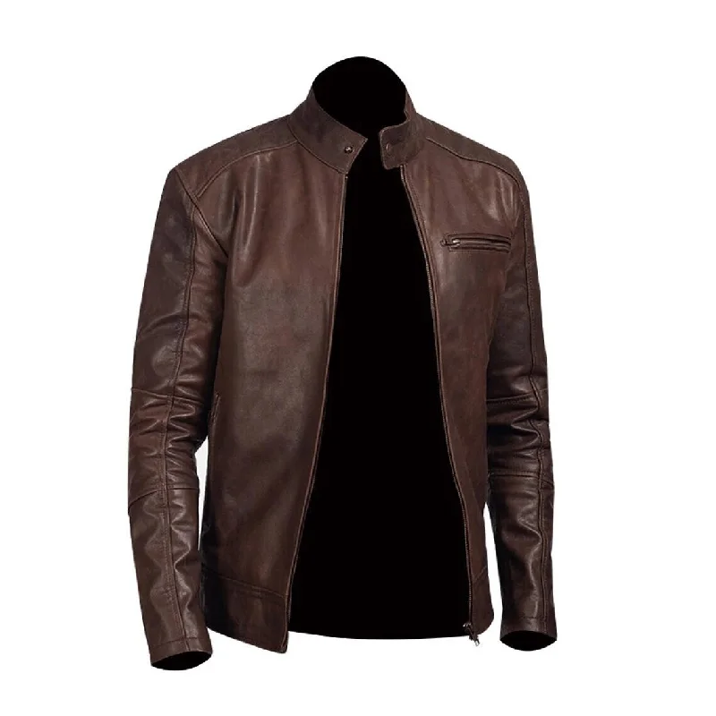 men's heavy-duty jackets -Mens chocolate brown leather jacket