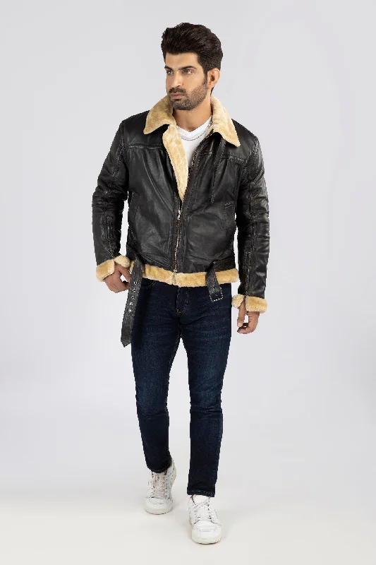 men's sporty jackets for running -Mens RAF B3 Aviator Real Leather Lambskin Jacket