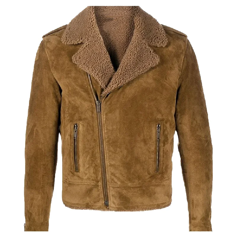 men's breathable jackets -Mens Shearling Bomber Suede Leather Motorcycle Jacket